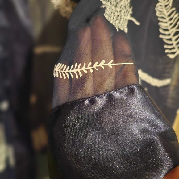 Judith Hart Intimates Robe Size 3X Navy Fern Print Sheer - Picture 6 of 8